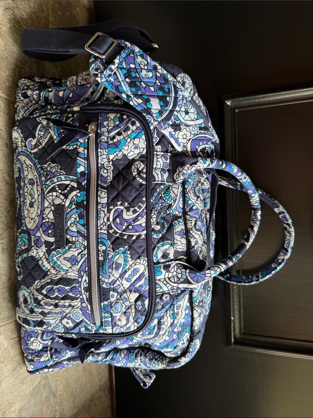Vera Bradley Quilted Paisley Tote in Navy, Blue & White